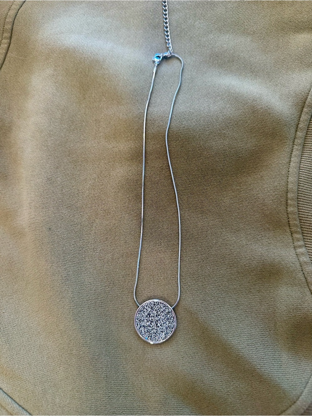Touchstone Crystal Silver Round Pavé Disc Pendant Necklace
